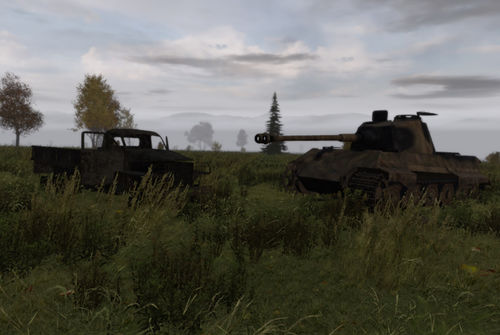 Wreckage on the steppe - Studebaker truck and Tiger.