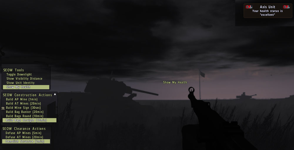 Collage of SEOW action options for a sapper (not all action options are shown).